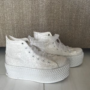 White/ivory 2 inch wedding sneakers. Wedge sneakers